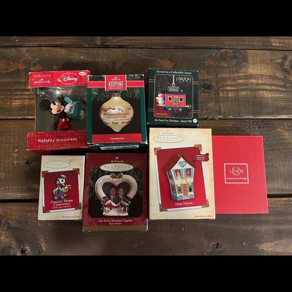 Lot of 7 Vintage Ornaments‎ in Original Boxes Hallmark Lenox Carlton EUC